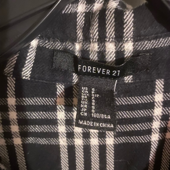 Forever21 black plaid flannel button up tunic top - Picture 5 of 7